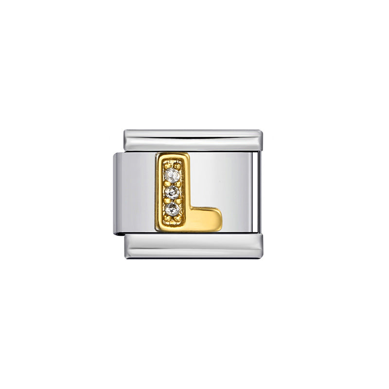 Gold Plated Stainless Steel Letter Charm Bar Bracelet DIY Modular Detachable Unisex