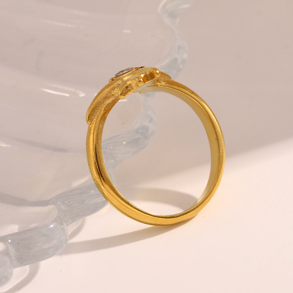 Minimalist Geometric Stainless Steel Ring with 18K Gold Plating and Star-Shaped Cubic Zirconia for Women