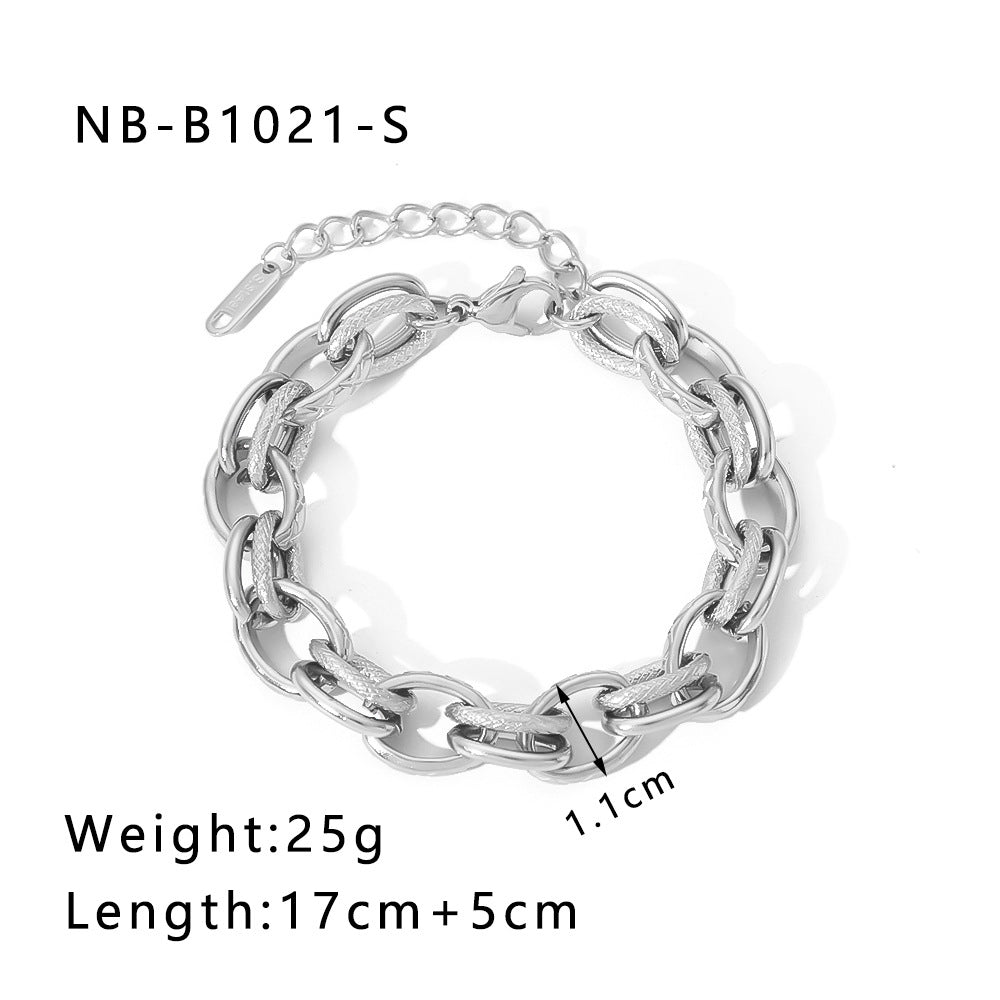 Punk Style Geometric Stainless Steel Bracelet with Thick Chain Design and 24K Gold Plated Finish