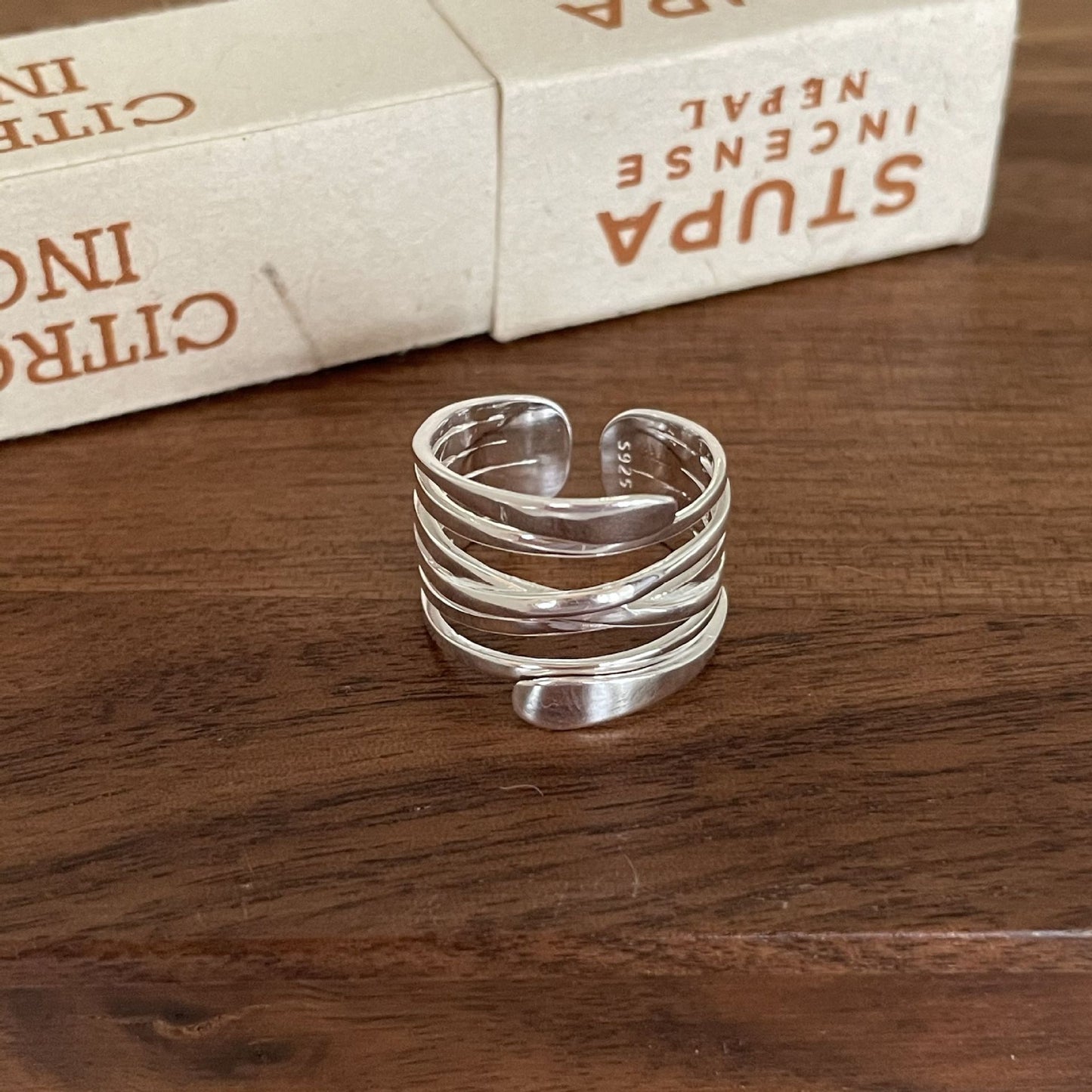 Sweet Minimalist 925 Sterling Silver Geometric Inlay Ring for Women