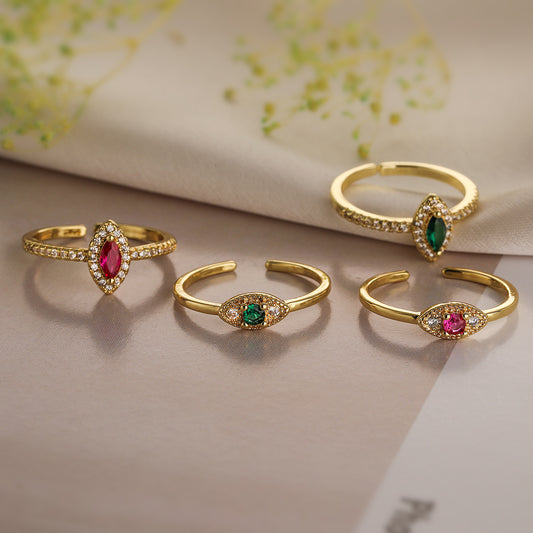 Minimalist Geometric Open Ring for Women in Brass with 18K Gold Plating and Zircon Inlay