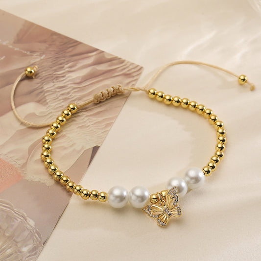Bracciale da Donna a Farfalla in Rame Placcato Oro 18K con Intarsio in Zirconi, Stile Minimalista Fresco