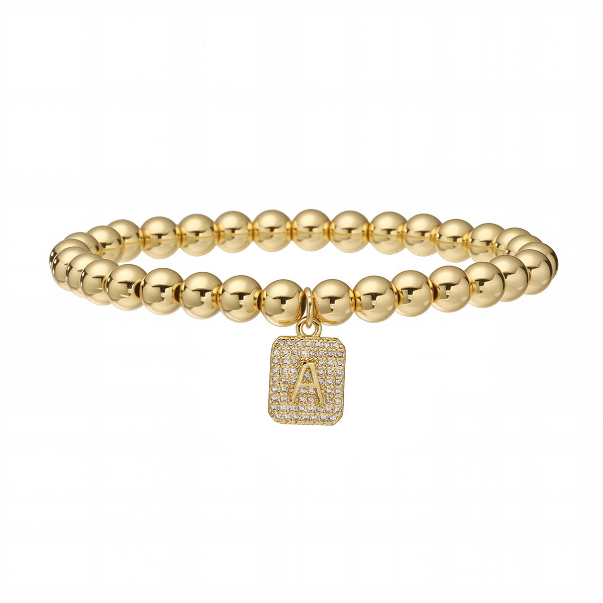 Bracciale minimalist personalizzato con ciondolo a lettera per donna, con perle in rame e placcatura in oro 18 carati
