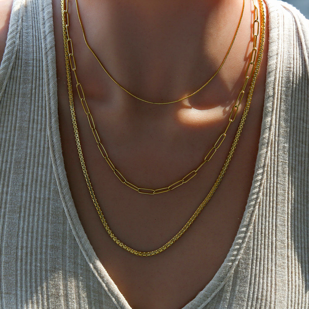 Collana da donna a catena a maglie, placcata oro, in acciaio inossidabile, a forma di U, minimalista