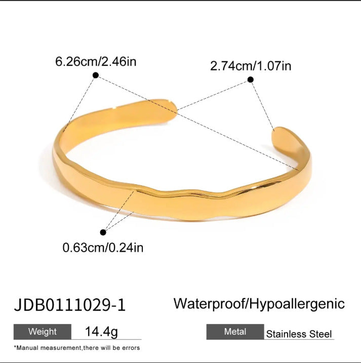 Pulsera geométrica de acero de titanio con incrustaciones de circonita chapada en oro de 18 quilates, pulsera de mano de lujo de acero inoxidable