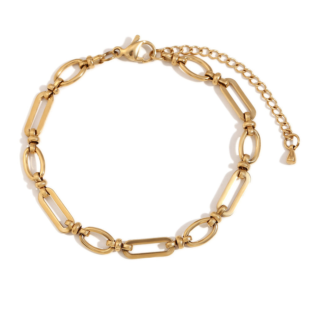Tobillera de Acero Inoxidable Geométrica Minimalista con Baño de Oro de 14K y Cierre de Eslabón Grande en Forma de O para Mujer