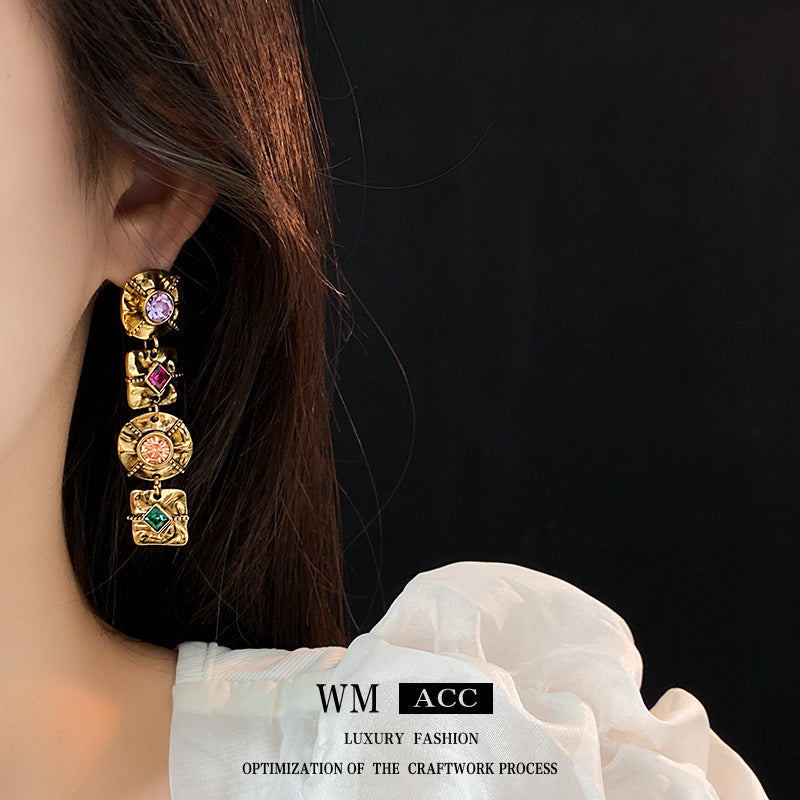 Vintage Geometric Alloy Earrings with Plated Silver Posts for Women, Artistic Retro Statement Ear Jewelry