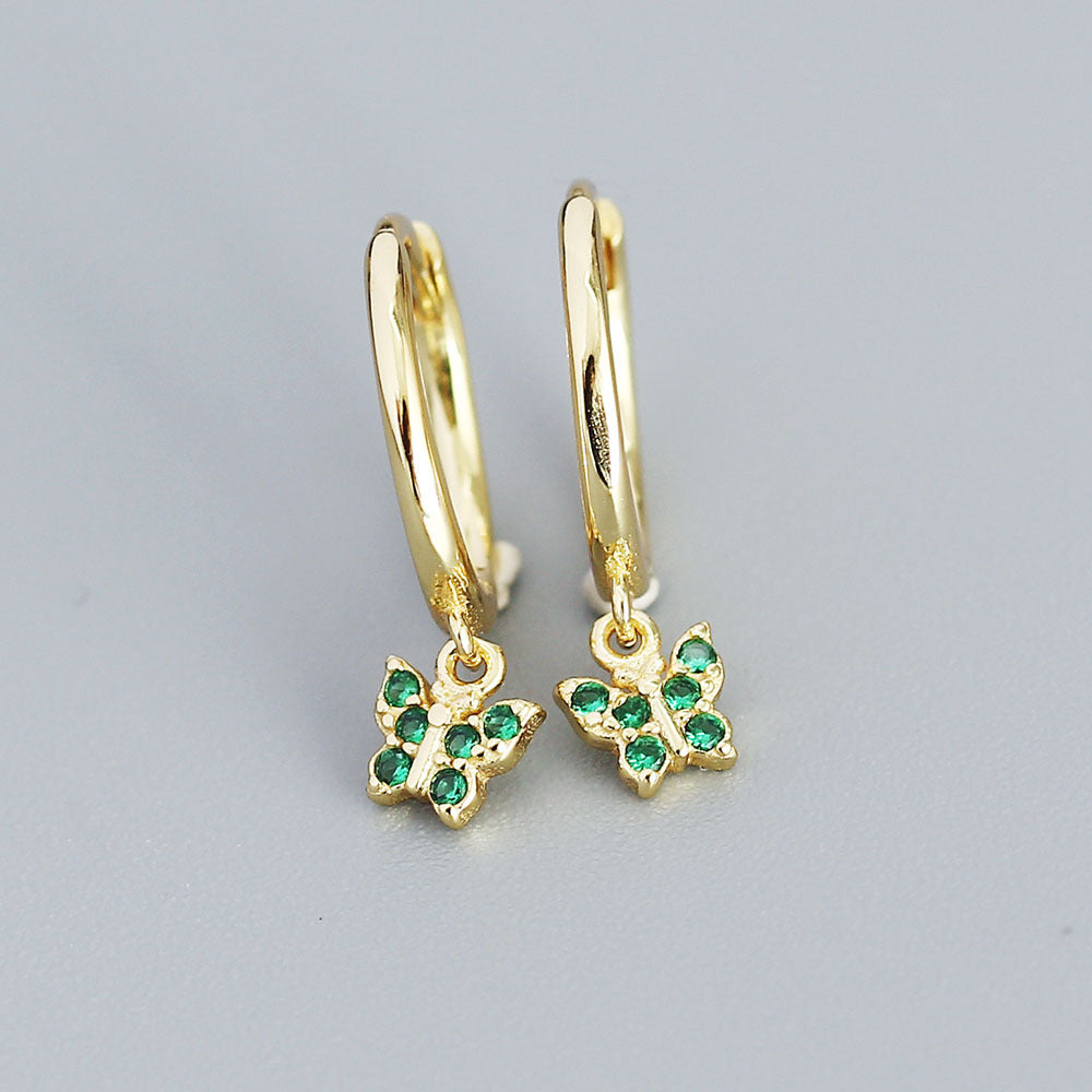 Minimalist Butterfly-Shaped S925 Sterling Silver Stud Earrings with Rhinestone Inlay for Women