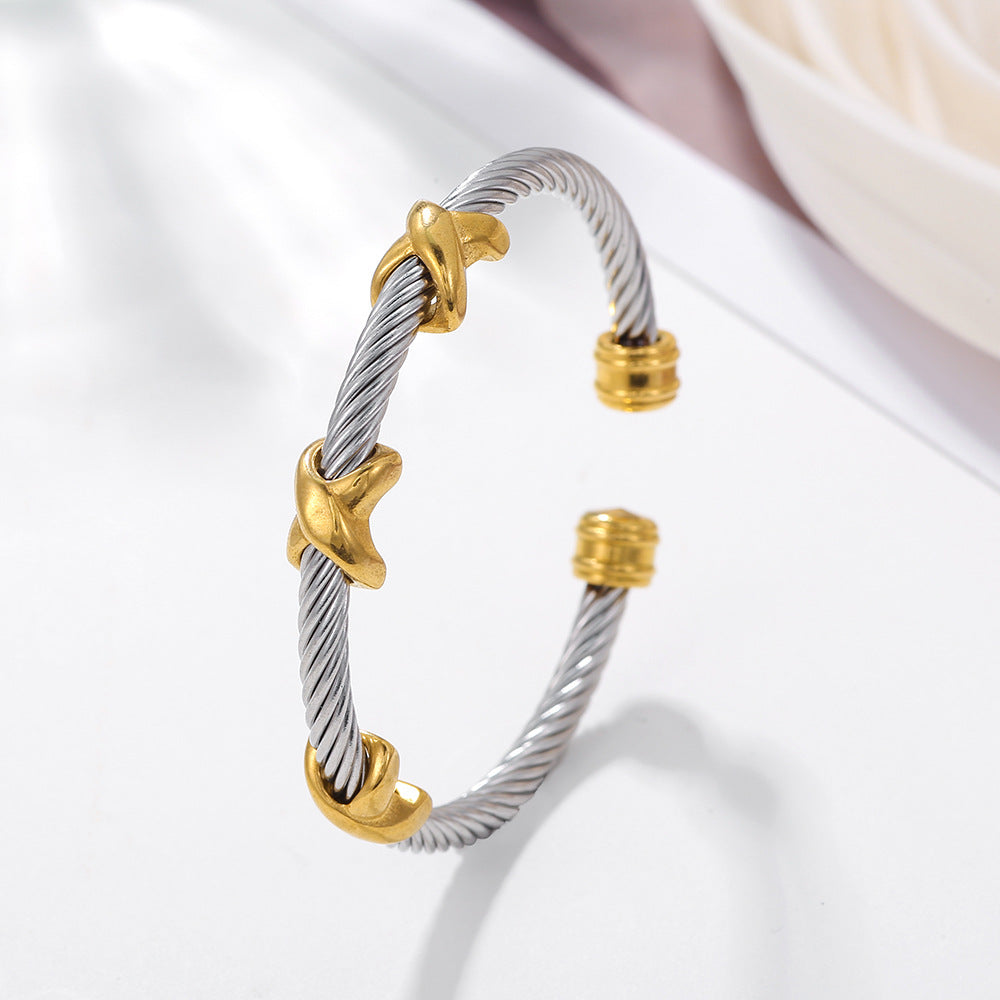 Streetwear Geometric Rope Chain Titanium Steel Adjustable Open Cuff Bracelet