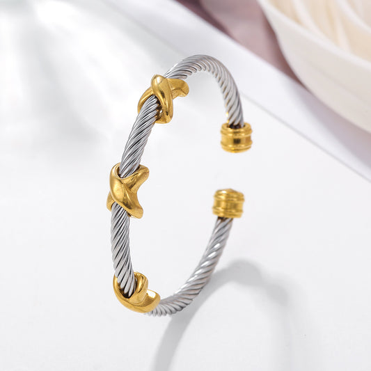 Streetwear Geometric Rope Chain Titanium Steel Adjustable Open Cuff Bracelet