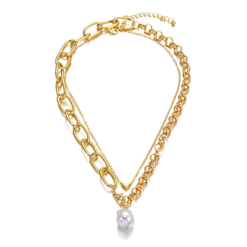 Vintage Sweet Geometric Alloy Plated Pendant Necklace with Asymmetric Snake Chain for Women