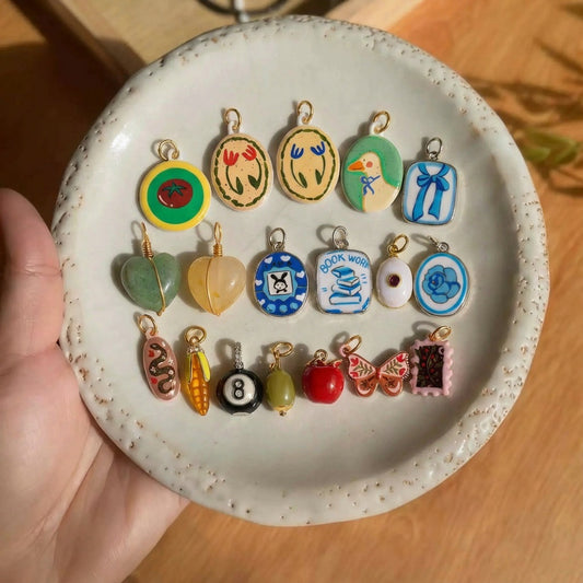 Vintage Artistic Hand-Painted Floral Animal Geometric Cartoon Brass Pendant Necklace