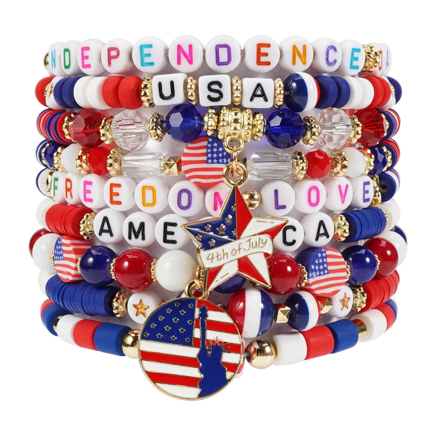 Pulsera de resina con estrella geométrica unisex, joyas patrióticas con bandera estadounidense