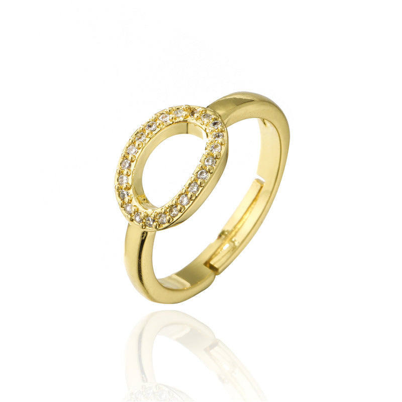 Fashion 18K Gold Plated Brass Micro-inlay Letter Ring Adjustable Open Band for Women