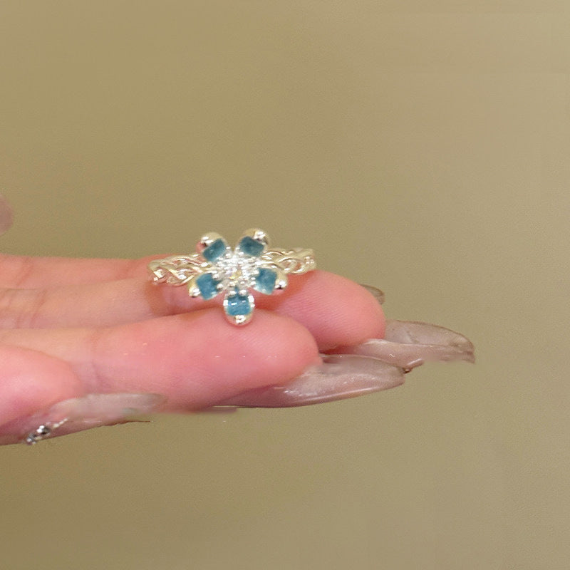 Anello in Rame Incastonato con Smalto Floreale alla Moda per Donna con Fascia Aperta Design Minimalista per l'Uso Quotidiano