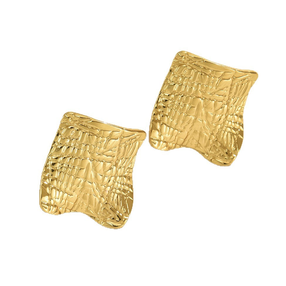 Geometric Irregular Crinkled Stainless Steel Earrings for Women