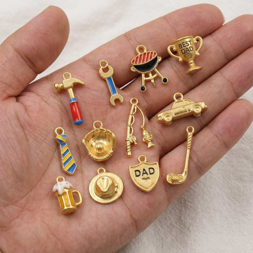 Vintage Sporty 18K Gold Plated Stainless Steel Tool Pendant Charm Bar for Men