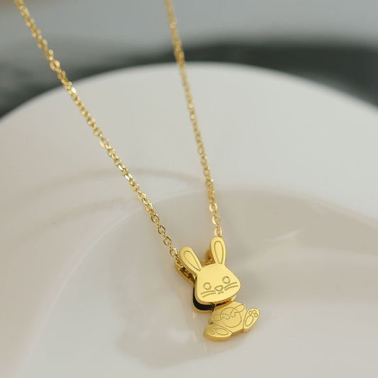 Collana da Donna in Acciaio al Titanio a Forma di Coniglio Carino con Design Minimalista e alla Moda, Catena a Medaglione Ipoallergenica