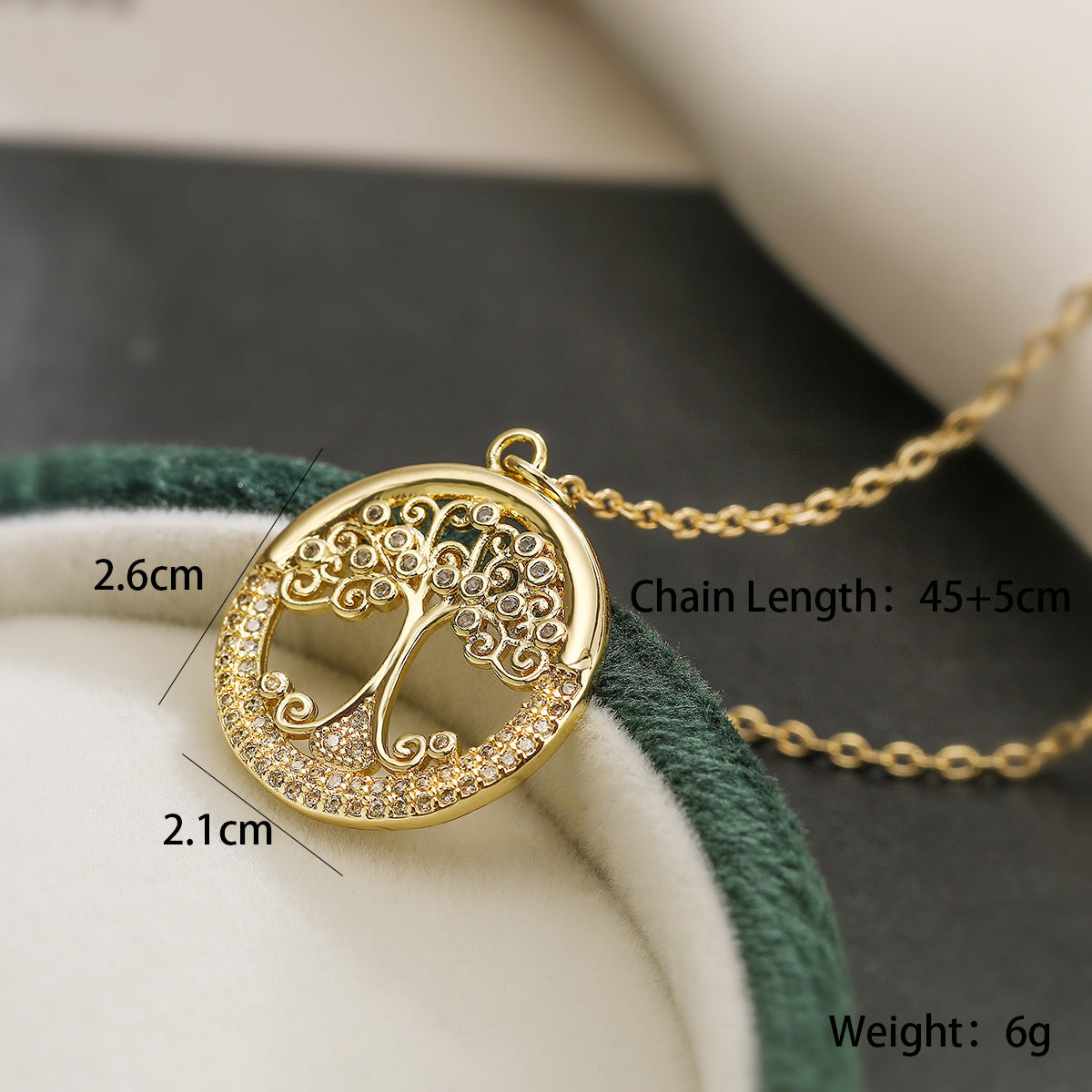 Collana con Ciondolo Albero della Vita Geometrico Minimalista da Donna in Rame con Placcatura in Oro 18K e Intarsio di Zirconi