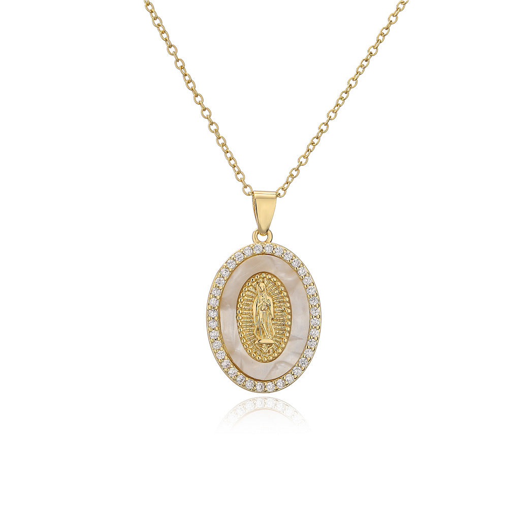 Collana con Pendente Geometrico Irregolare Stile Lusso in Rame Placcato Oro 18K e Finitura Smaltata, con Zirconi su Catena a O