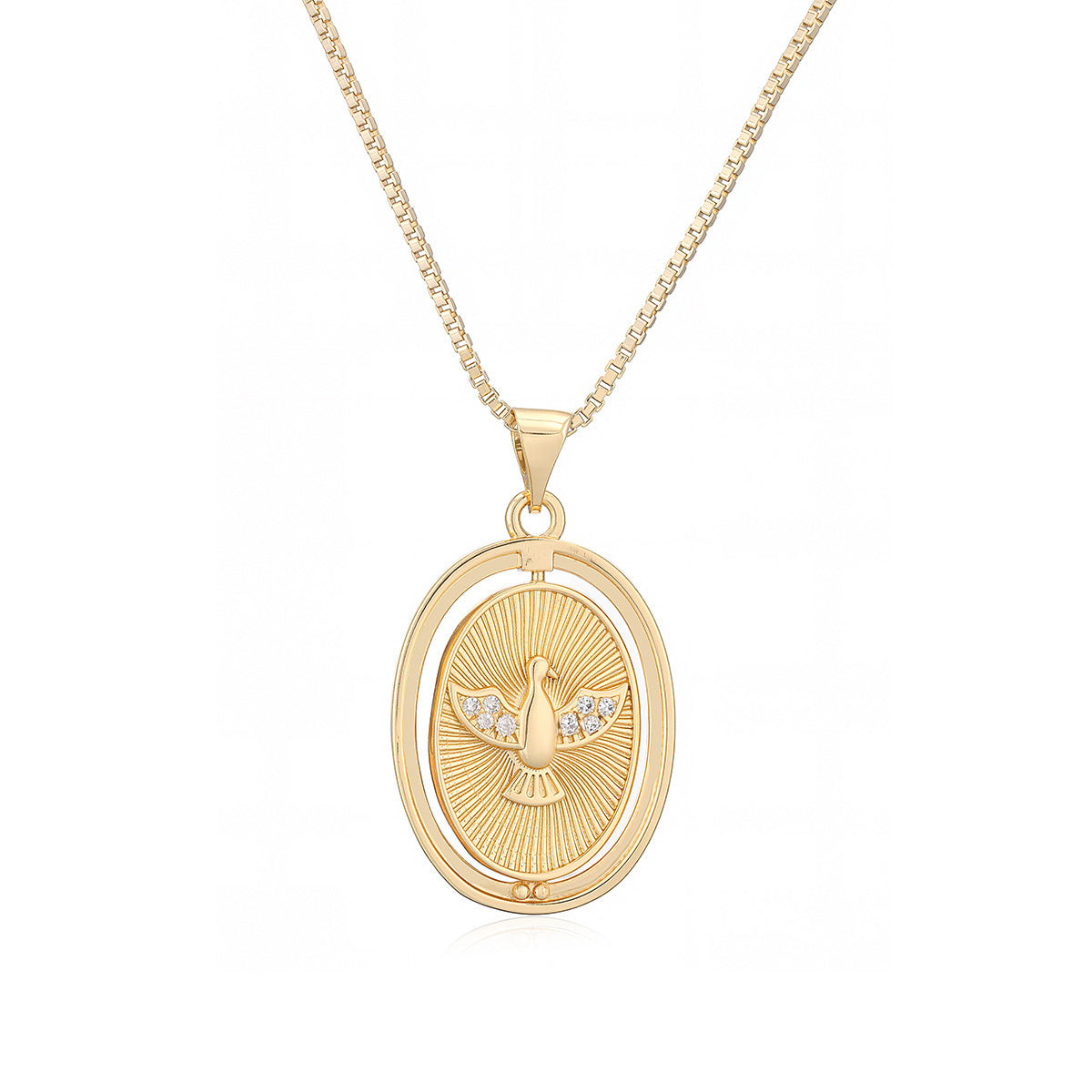 Vintage Hip-hop 18K Gold Plated Brass Oval Eagle Cubic Zirconia Pendant Necklace