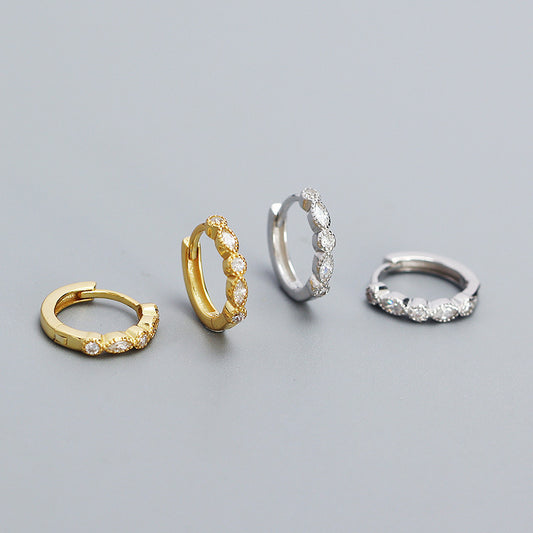 Sweet 925 Sterling Silver Geometric Round Oval Cubic Zirconia Inlay Hoop Earrings for Women