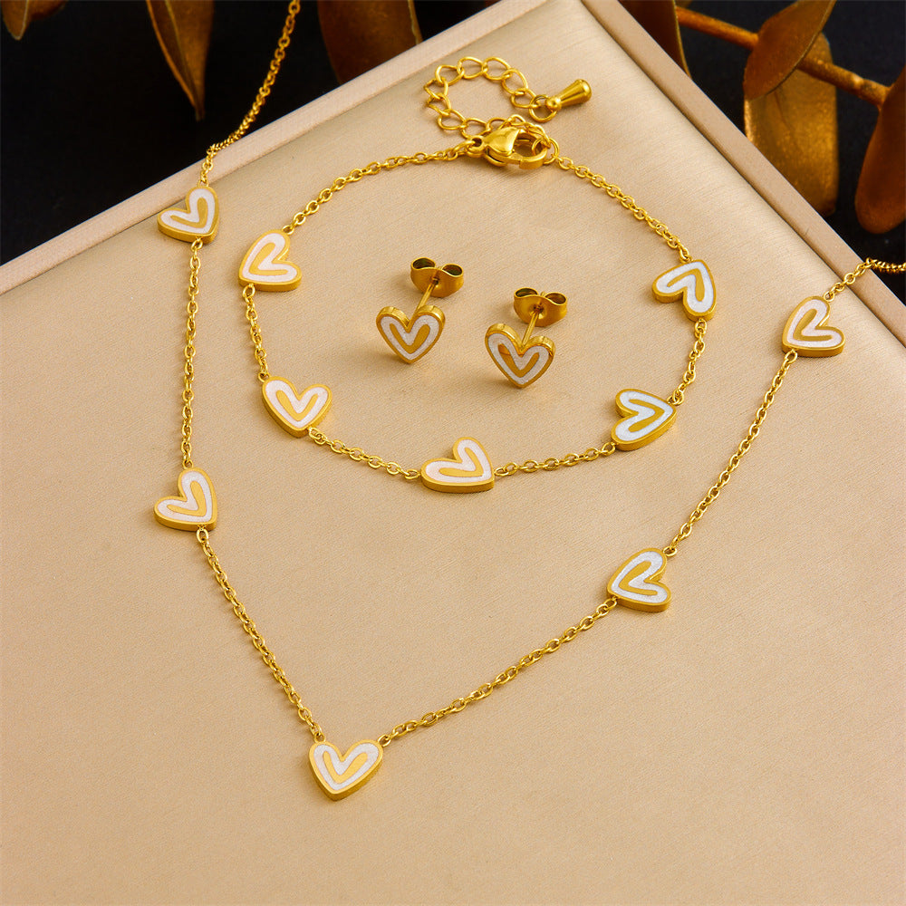 Elegant Business Heart Teardrop Stainless Steel Plated Jewelry Set for Women with Cable Chain