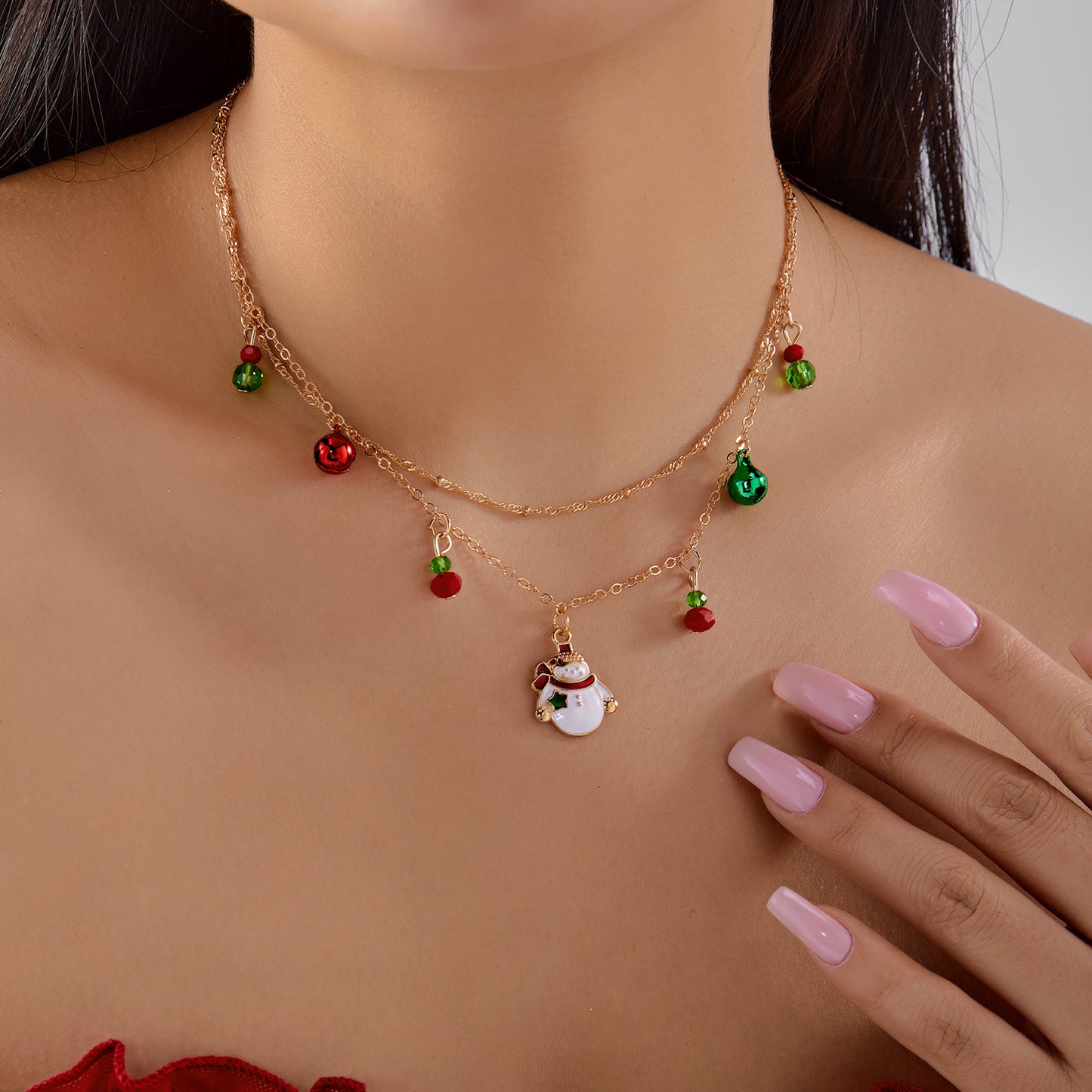 Collar con dije de Navidad minimalista para mujeres y hombres con dijes de Papá Noel, árbol, reno y copo de nieve en aleación de zinc con acabado chapado
