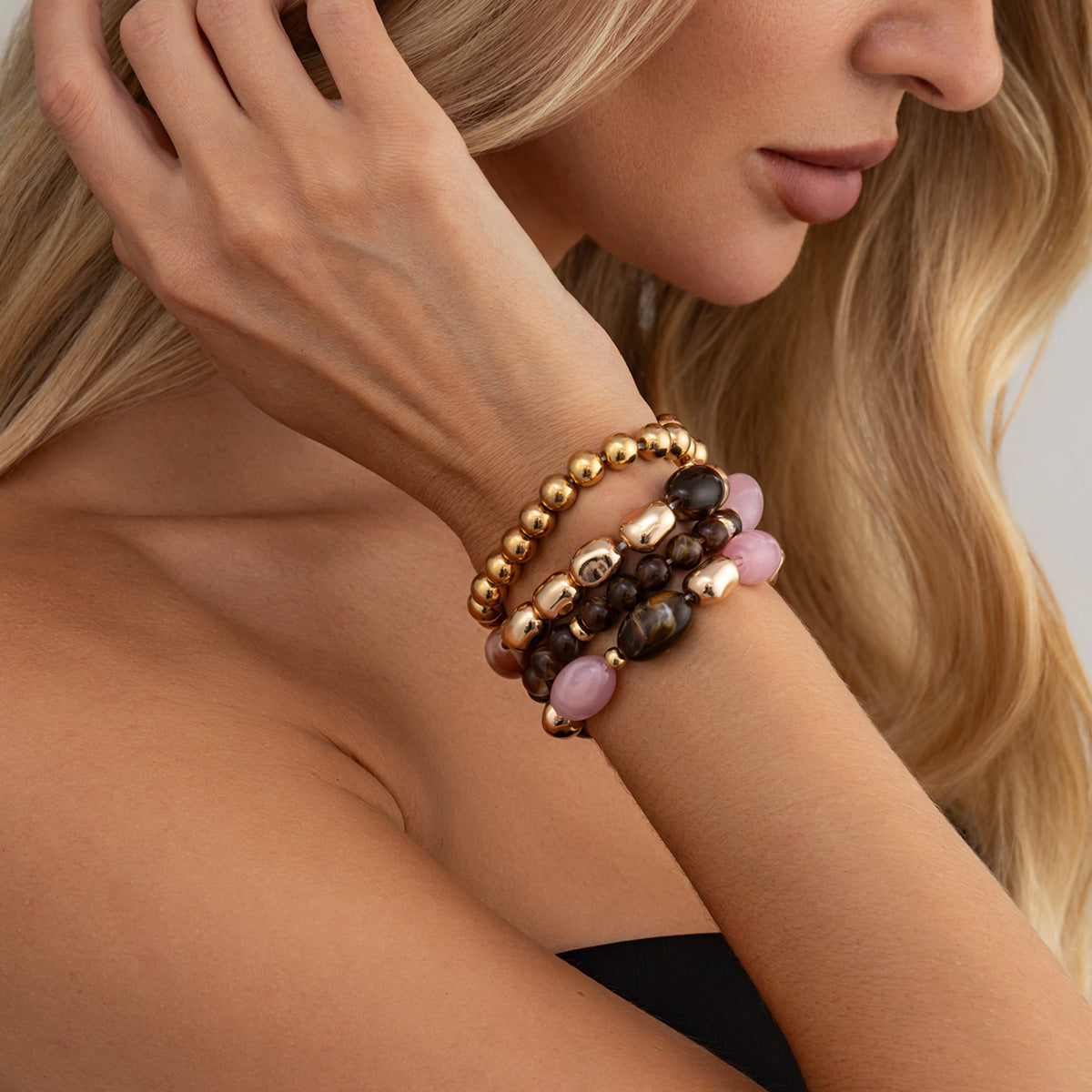Punk Geometric Gradient Resin Beaded Stretch Bracelet for Women