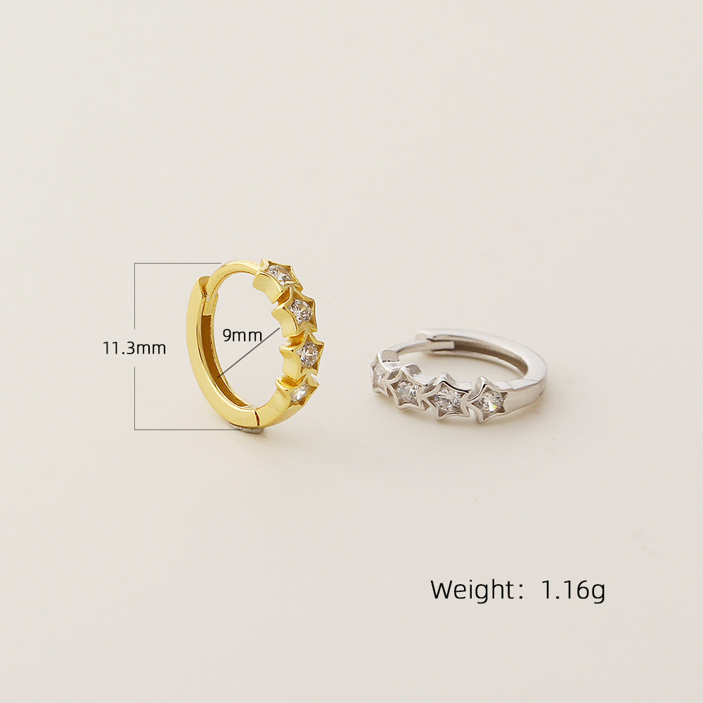 Pendientes de tuerca de plata de ley S925 con forma de estrella dulce y delicada con incrustaciones de diamantes de imitación para mujer