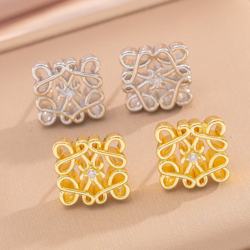 Orecchini pendenti da donna eleganti minimalisti geometrici traforati in rame placcati oro 18 carati