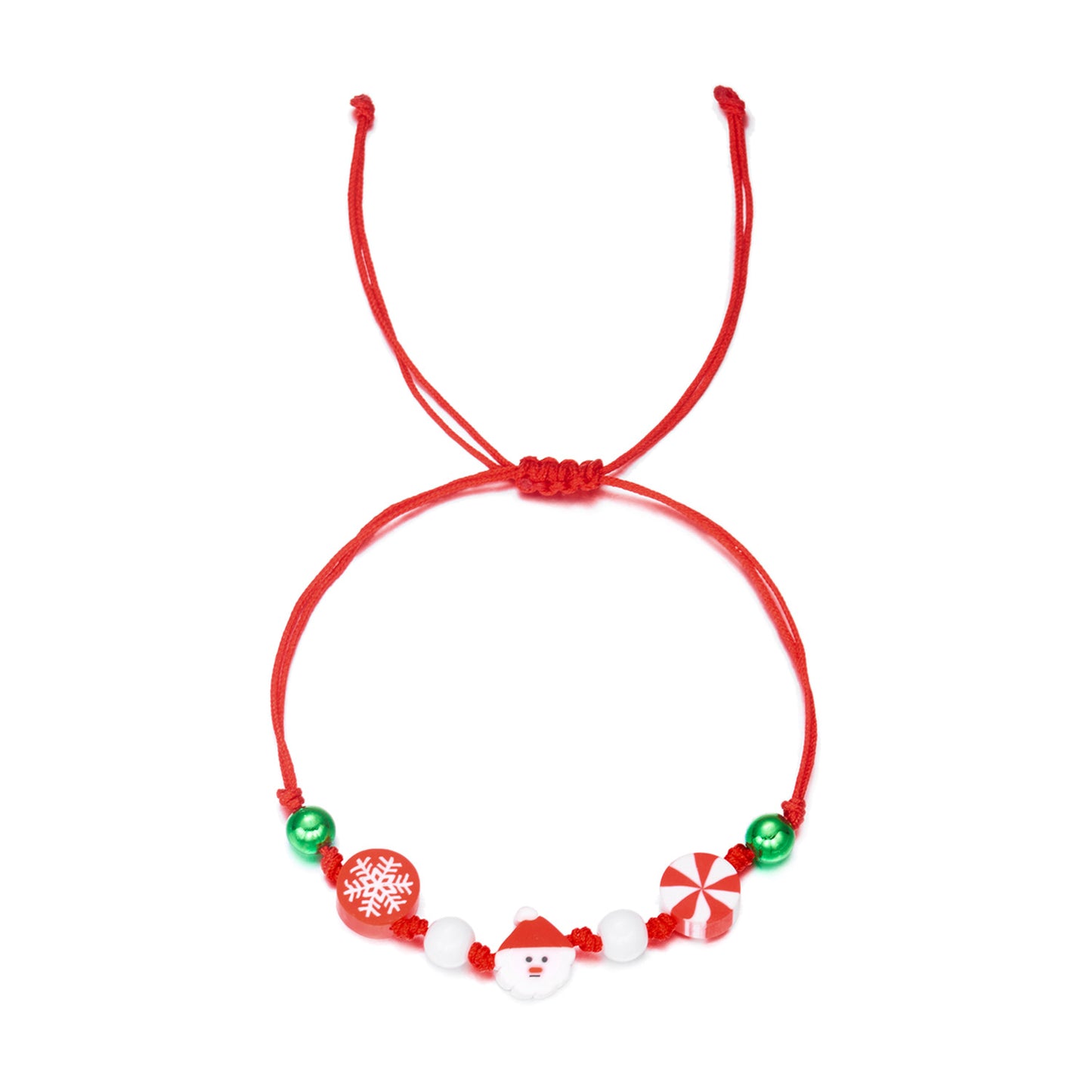 Fashionable Christmas-Themed Polymer Clay Bracelet for Women Featuring Santa Claus Snowman and Snowflake Charms Handmade for Holiday Gifting