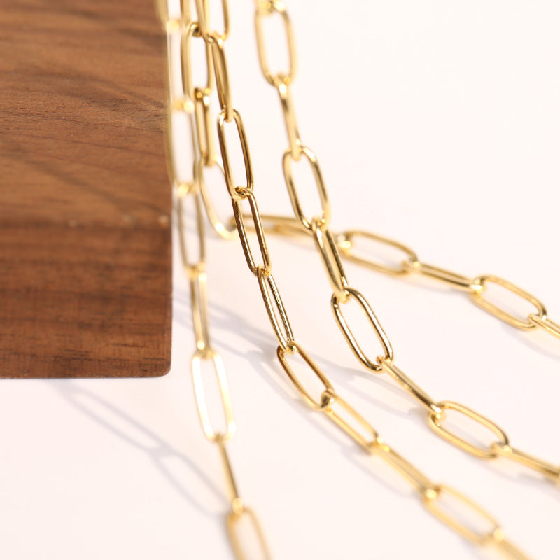 Collana a Catena Geometrica Minimalista Unisex da 3mm in Acciaio Inossidabile Placcato Oro 18K