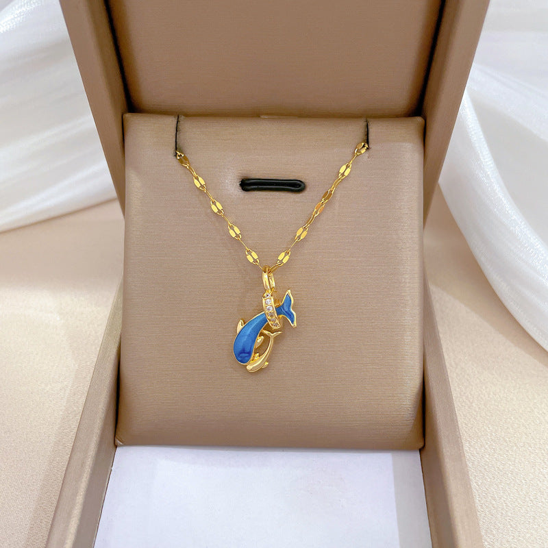 Collana con Ciondolo a Delfino Minimalista in Acciaio Inossidabile con Design Geometrico per Donne e Uomini