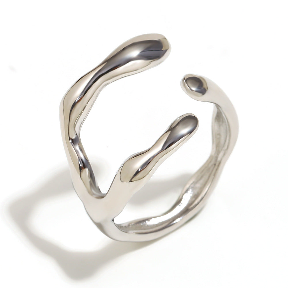Anillo abierto de acero inoxidable chapado en oro de 18 quilates con diseño geométrico irregular minimalista para mujer