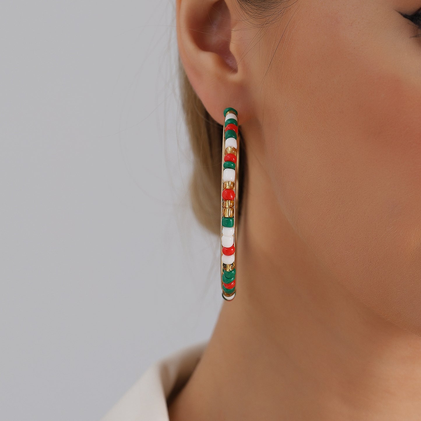 Geometric Alloy Hoop Earrings for Women with Electroplated Metallic Finish, Festive Christmas and New Year Styling