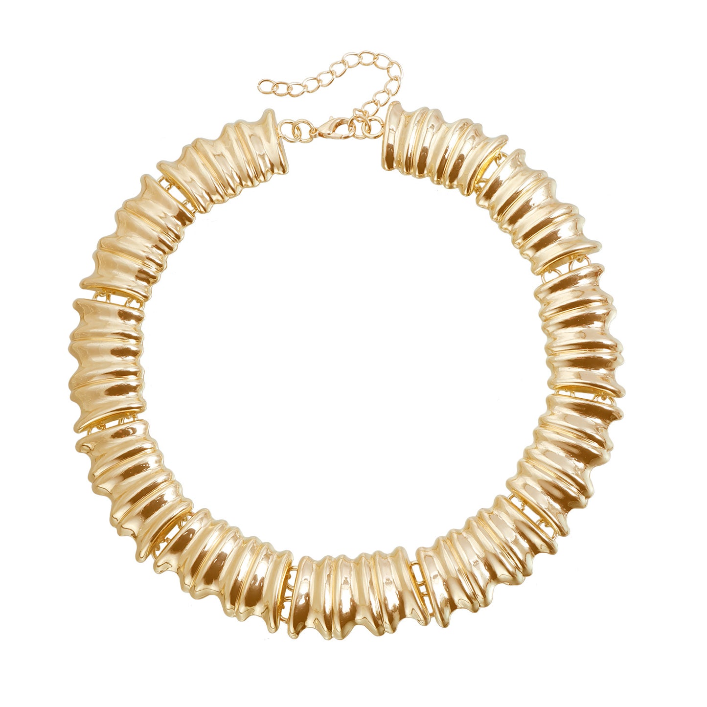 Exaggerated Geometric Gold Plated Alloy Necklace Set with Wave Detail for Women