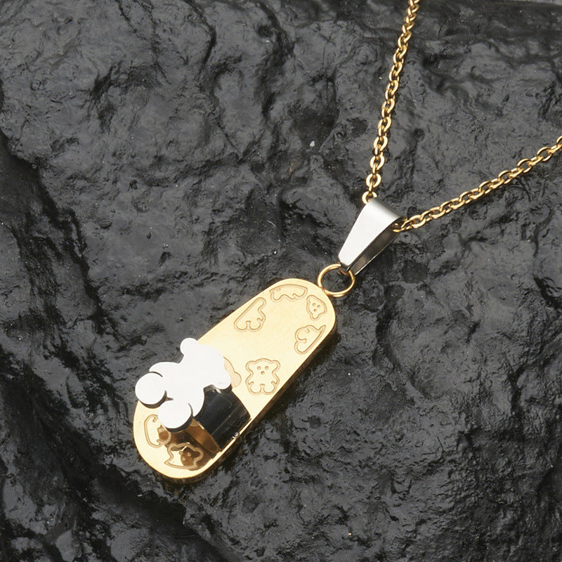 Collana con Pendente a Orsetto in Acciaio Inossidabile Color Oro per Donna Stile Hip Hop Geometrico Catena Regolare Gioielli