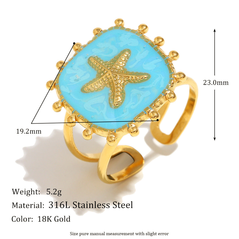 Anello da donna in acciaio inossidabile con placcatura in oro 18 carati e design a stella in smalto, ispirato al vintage