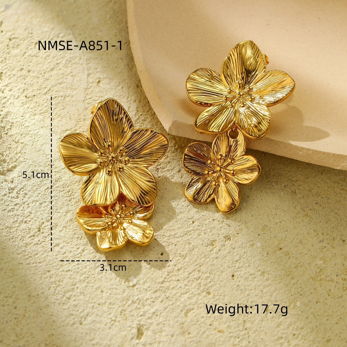 Elegantes Pendientes de Perlas de Acero Inoxidable con Forma Geométrica y Baño de Oro para Mujer