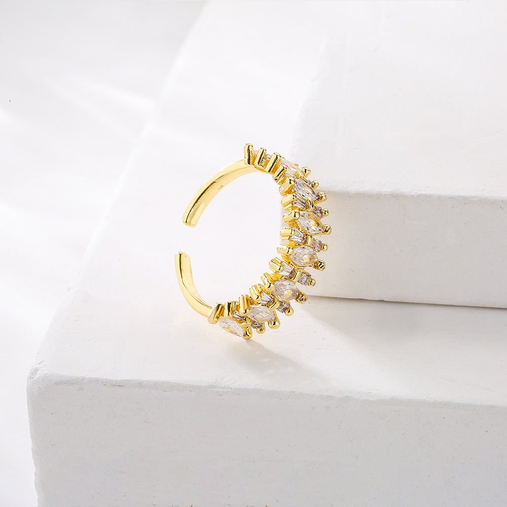 Minimalist Geometric Open Ring in Copper with Gold Plating and Micro-Paved Zirconia for Women