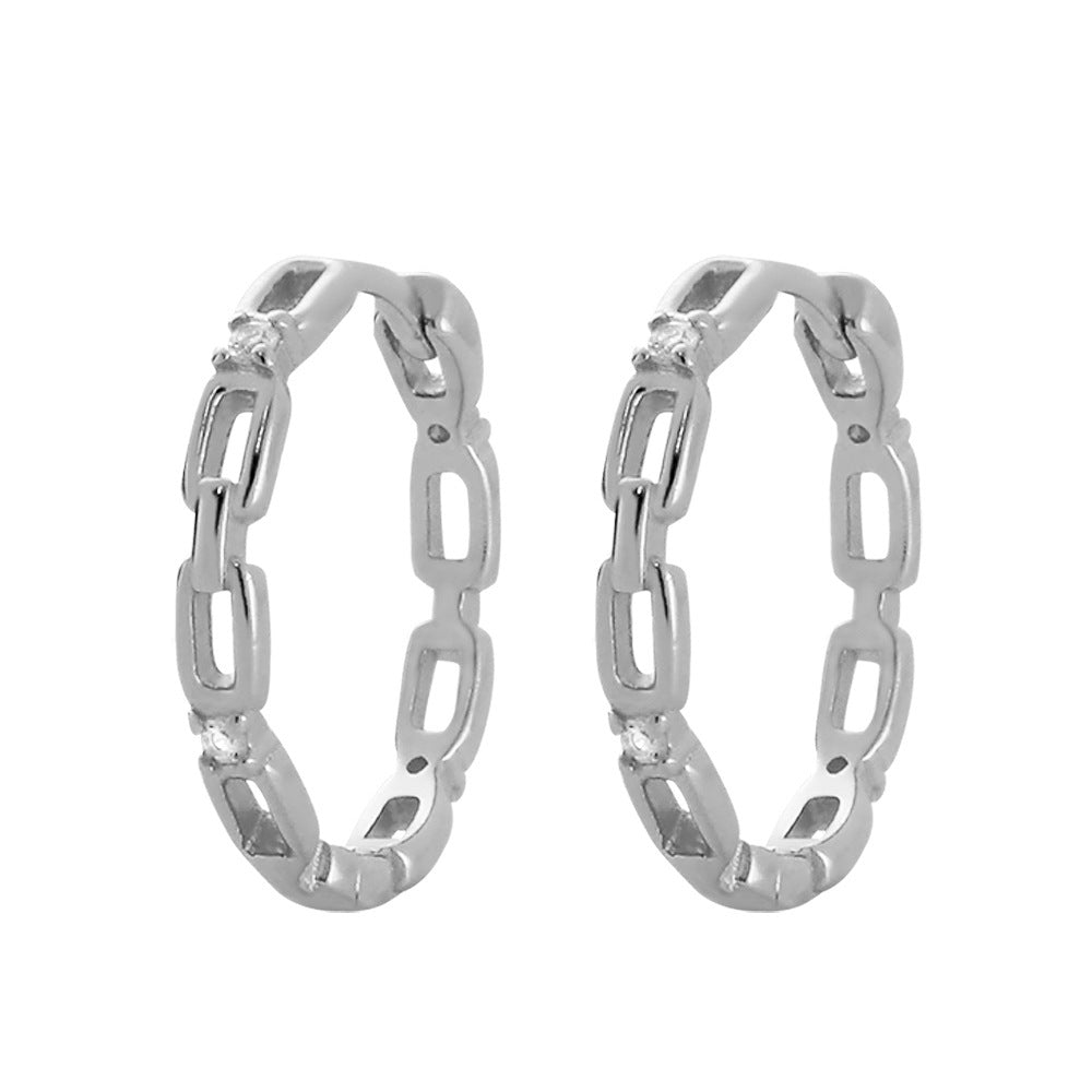 Pendientes de aro redondos geométricos de plata de ley 925 con acabado chapado en diamantes de imitación para mujer
