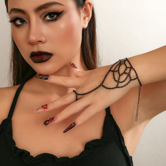 Sweet and Edgy Halloween Spiderweb Geometric Metal Bracelet for Women with Plated Finish