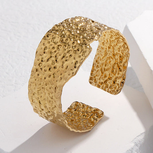 Adjustable Irregular Textured Titanium Steel Bracelet with 18K Gold Plating for Women