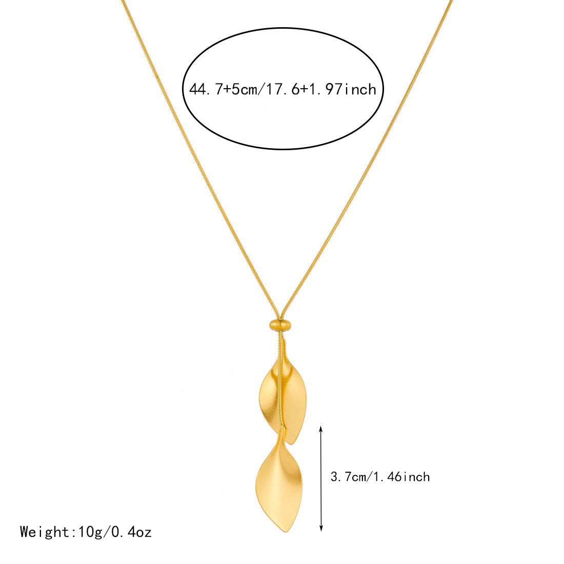 Chic Minimalist Leaf Plant Stainless Steel PVD Gold Plated Pendant Necklace with Adjustable Snake Chain for Women