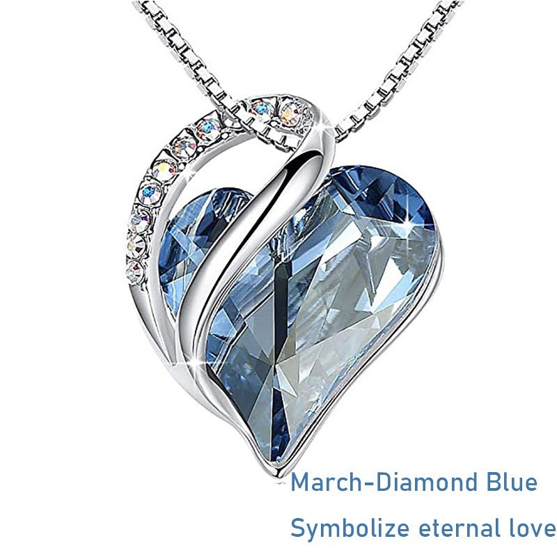 Elegant Heart Shape Alloy Inlaid Crystal Gemstone Necklace with Box Chain for Women