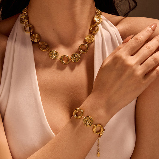 Conjunto de Collar de Acero Inoxidable con Diseño Geométrico de Moda y Acabado Bañado para Mujer, Estilo Minimalista para la Oficina