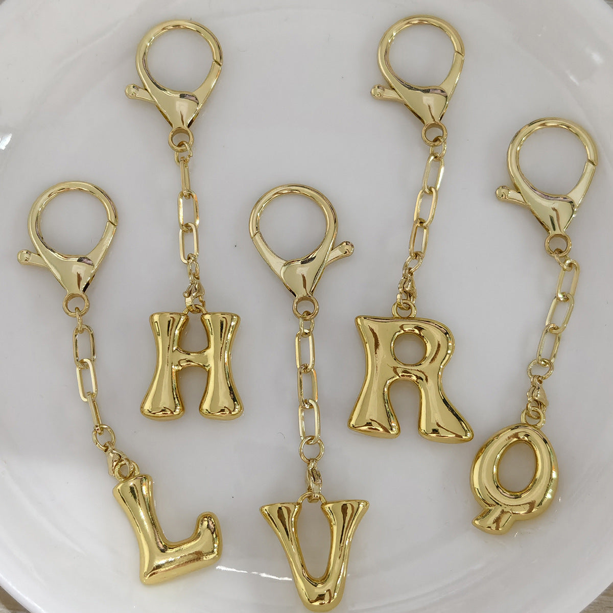 Minimalist 18K Gold Plated Letter Pendant Keychain for Brass