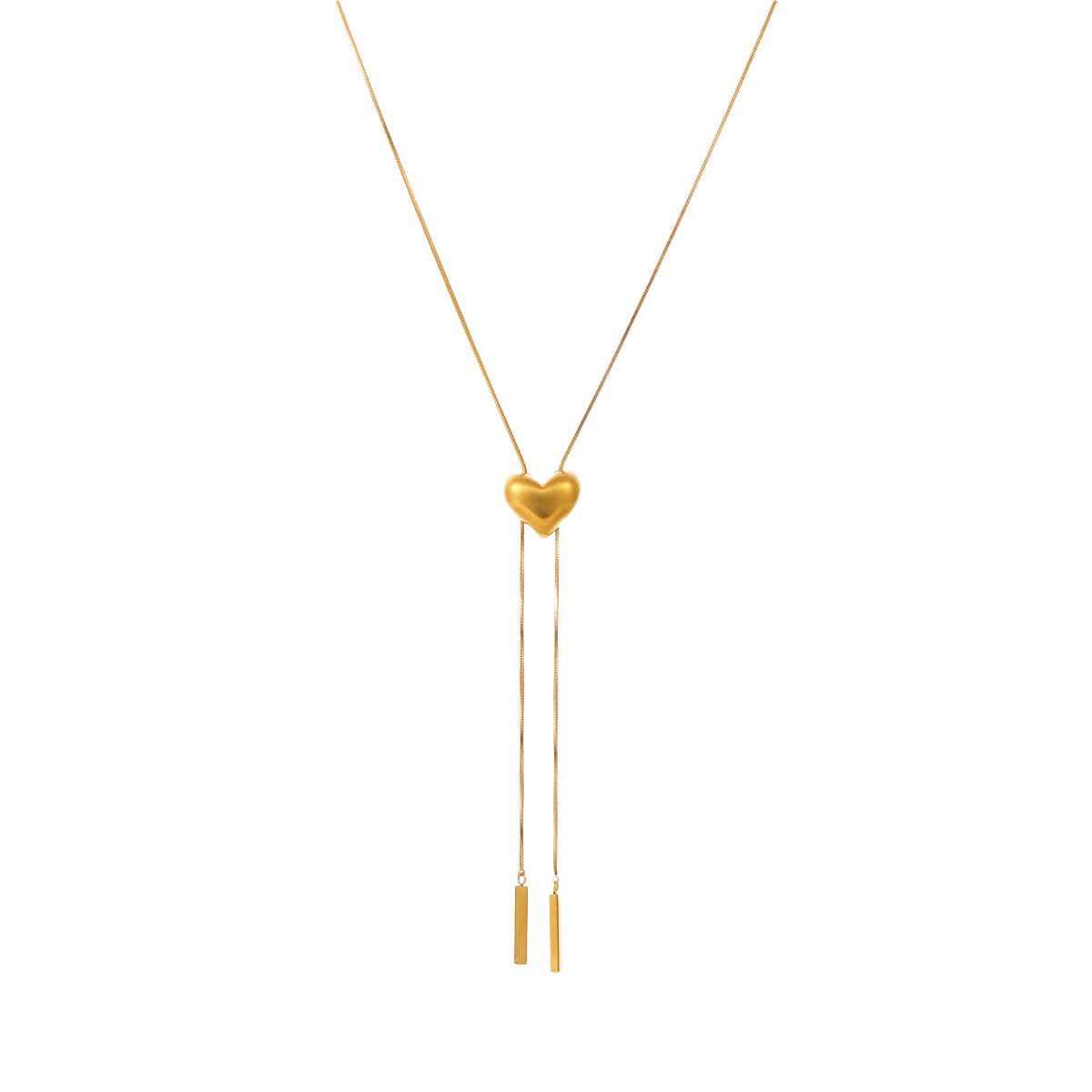 Collana Minimalista in Acciaio al Titanio con Cuore e Catena Y Regolabile, Ciondolo in Acciaio Inox Placcato Oro 18K e Dettaglio Nappa
