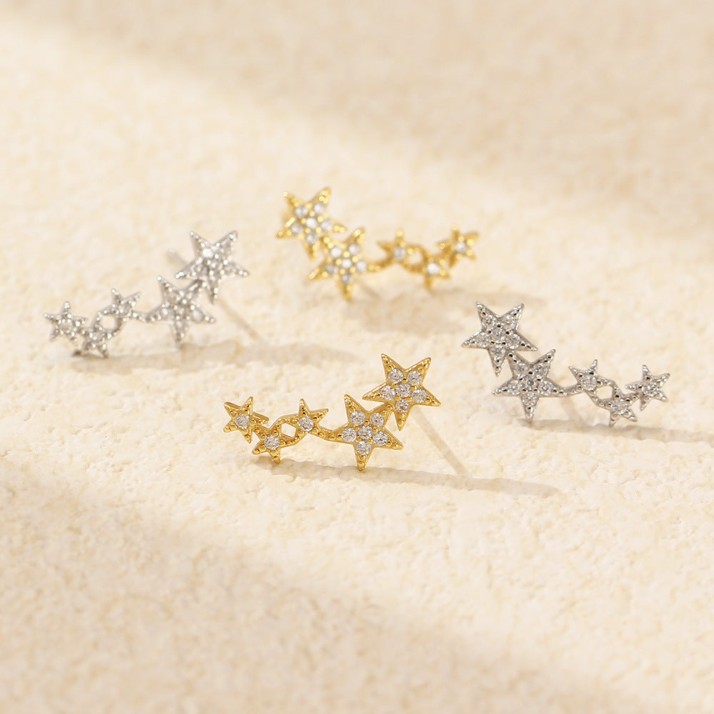 Orecchini a perno a forma di stella Sweet-Edgy in argento sterling S925 con intarsio di strass da donna
